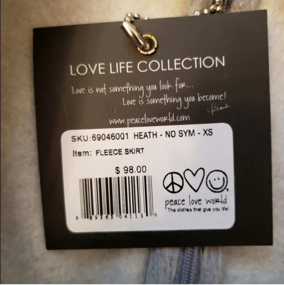 Peace Love World Skirt Fleece Lined Gray Size XS Brand New With Tags